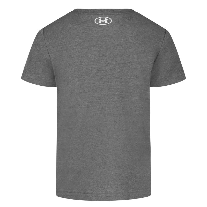 T-Shirt - Under Armour gris en polyester, vue arrière avec logo distinctif au col, coupe classique et manches courtes.