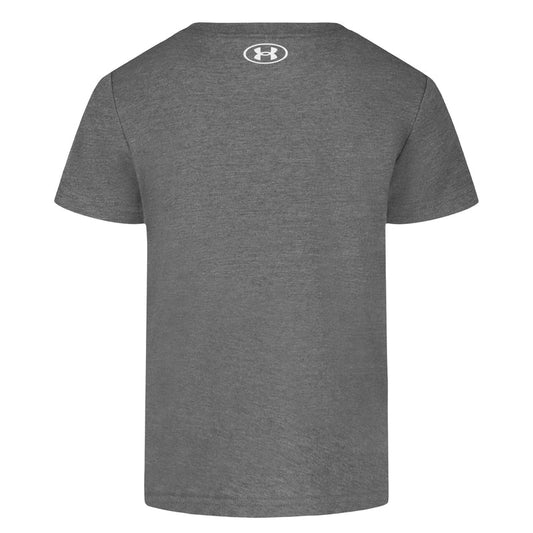 T-Shirt - Under Armour gris en polyester, vue arrière avec logo distinctif au col, coupe classique et manches courtes.