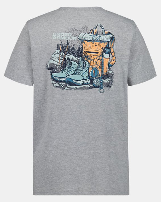 T-Shirt - Under Armour gris en coton, vue arrière avec illustration randonnée, image de galerie 2 en format portrait 566x708.