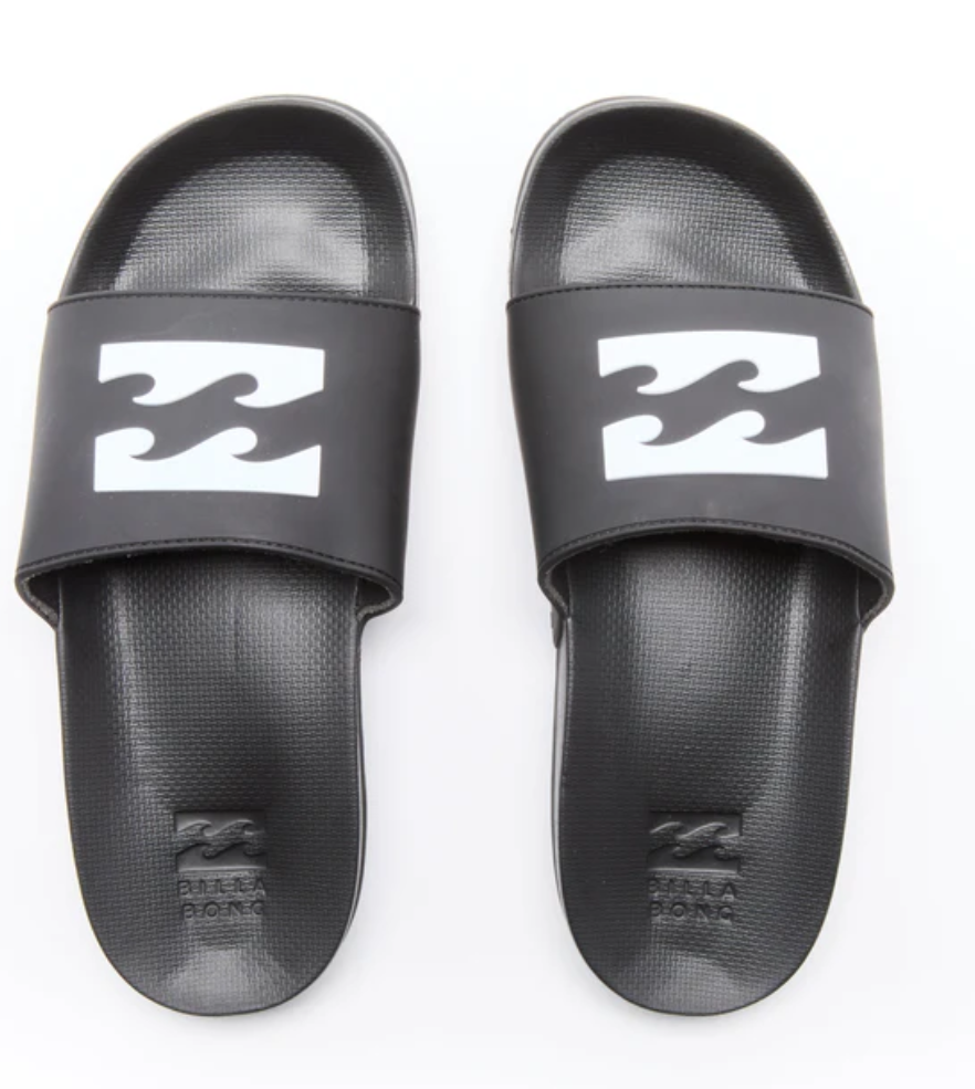 Sandales Sole Slide - Billabong noires en synthétique avec logo blanc, style mule, vue de dessus homme adulte.