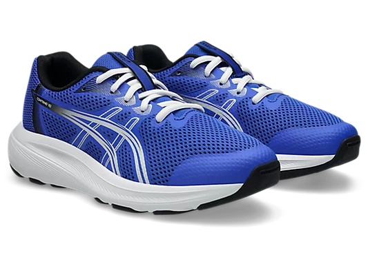Espadriles Contend 10 GS - Asics, chaussures enfant bleu royal en maille respirante avec détails blancs, vue de trois quarts avant.