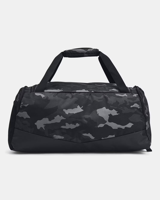 Sac Sport - Under Armour noir à motif camouflage gris, tissu résistant, vue de face avec poignées rembourrées.