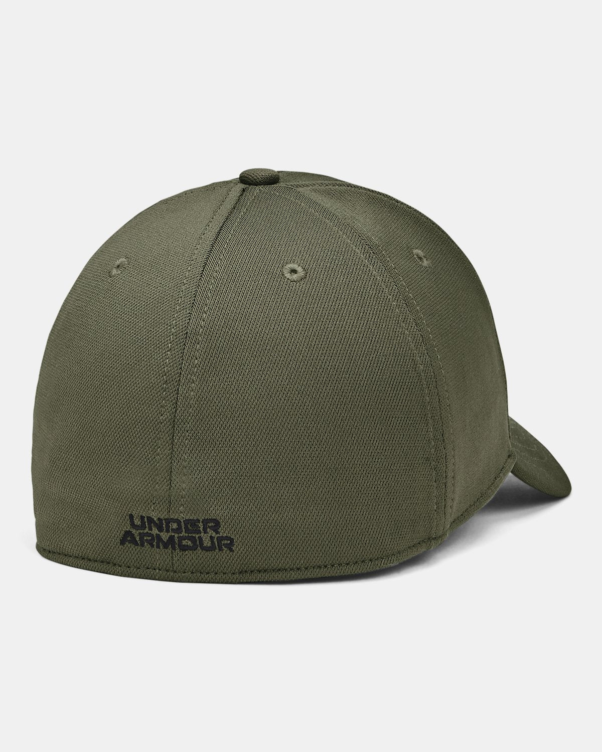 Casquette - UA Blitzing Under Armour kaki en tissu, style structuré, vue de dos avec logo brodé noir, taille adulte.