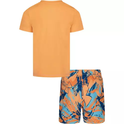 Maillot de bain - Under Armour orange uni T-shirt et short imprimé bleu et orange, pour garçon, vue de dos et détails