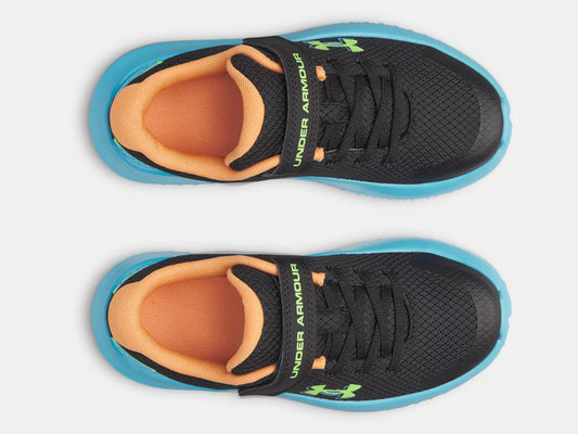 Espadrilles UA BPS Surge 4 AC - Under Armour noires et bleu clair, dessus en mesh, vue de dessus enfant garçon.