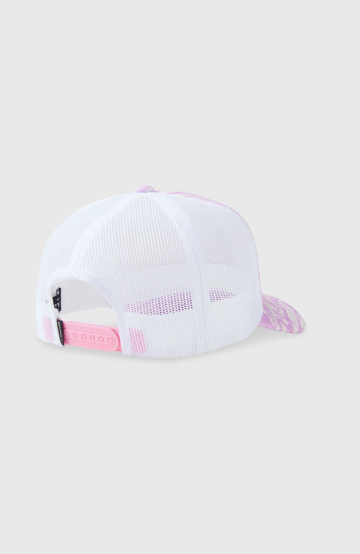 Casquette SUMMER GIRLS CAMP TRUCKER - O'Neill blanche en maille avec visière rose motifs, vue de dos, pour fille, style trucker.