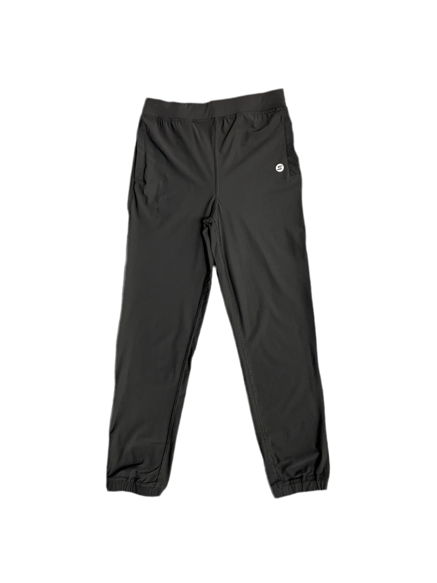 Pantalon - M.I.D noir en nylon et elasthane pour adulte, coupe droite avec poches, vue de face sur fond blanc.