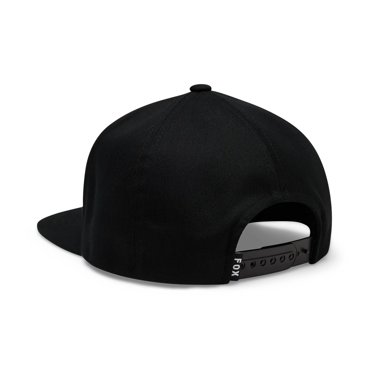 Casquette Kawi Snapback - Fox noire avec fermeture bouton-poussoir réglable, vue arrière sur fond blanc