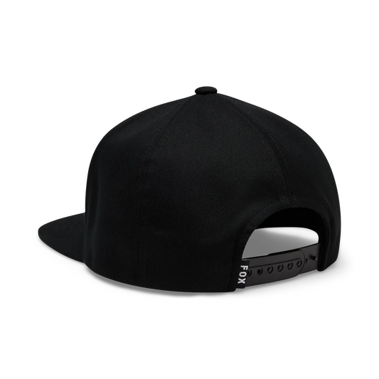 Casquette Kawi Snapback - Fox noire avec fermeture bouton-poussoir réglable, vue arrière sur fond blanc