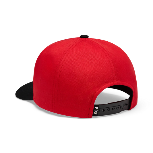 Casquette Icon Snapback - Fox rouge et noire, chapeau snapback ajustable, vue de dos, format carré 1500x1500 pixels.
