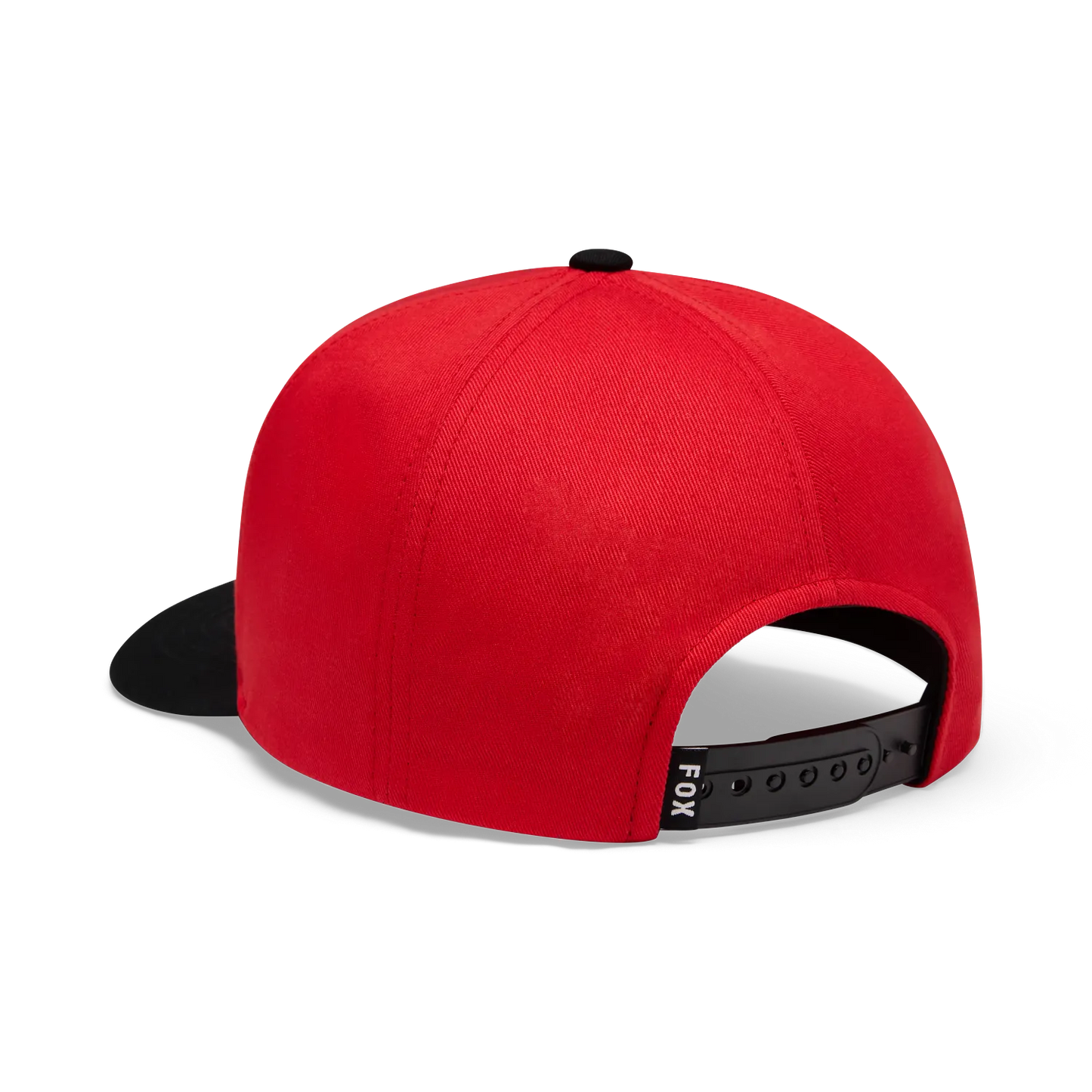Casquette Icon Snapback - Fox rouge et noire, chapeau snapback ajustable, vue de dos, format carré 1500x1500 pixels.
