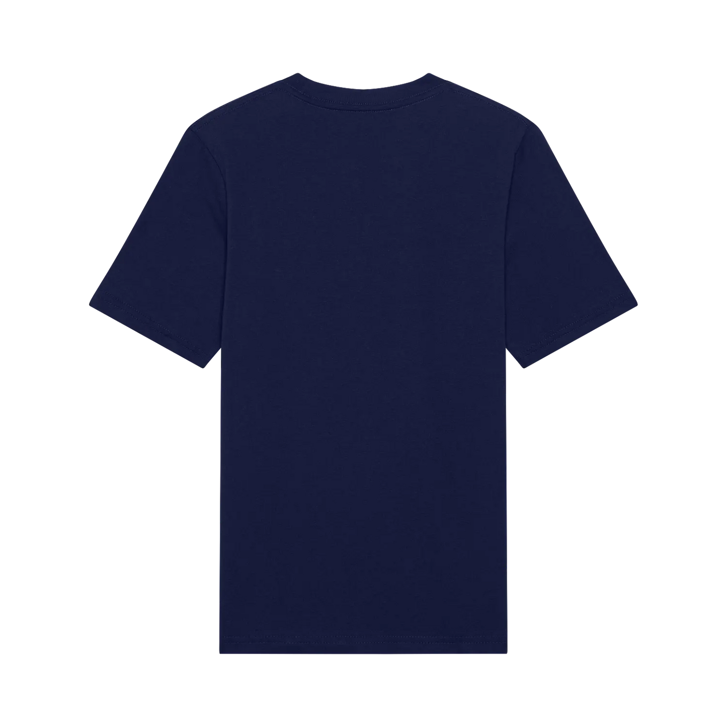 T-Shirt Checker - Fox bleu marine en coton peigné, vue de dos, coupe classique, pour enfant, format carré 1500x1500px.