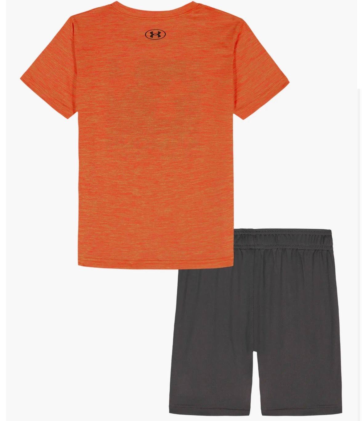 Ensemble Short - Under Armour vue arrière, t-shirt orange et short gris, image verticale 1179x1369 pixels gallery 2