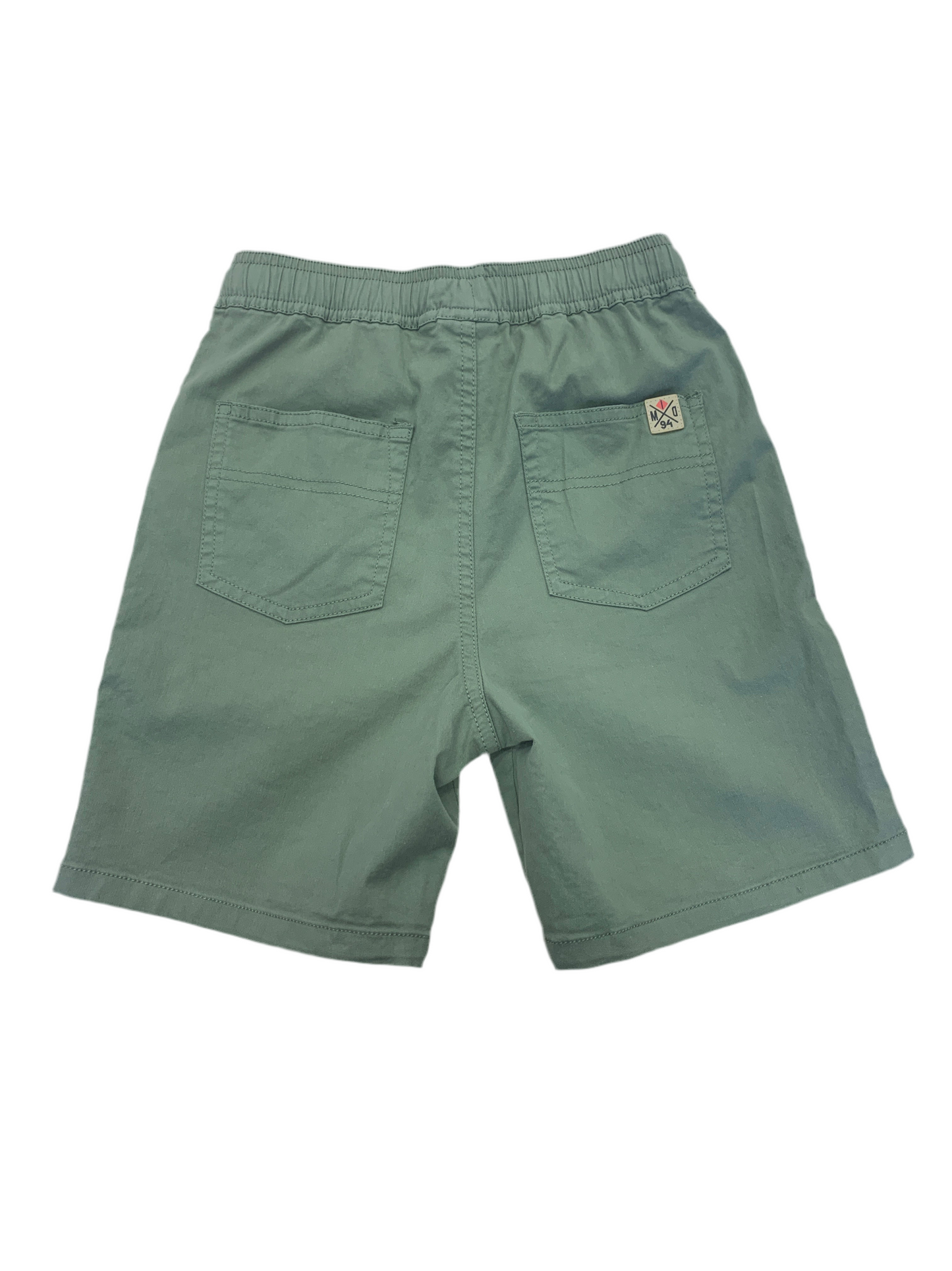 Bermuda - M.I.D. vert kaki en coton avec élasthanne, taille ajustable par cordon, vue de dos avec poches, enfant garçon