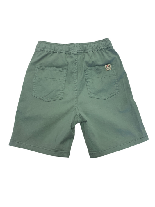 Bermuda - M.I.D. vert kaki en coton avec élasthanne, taille ajustable par cordon, vue de dos avec poches, enfant garçon