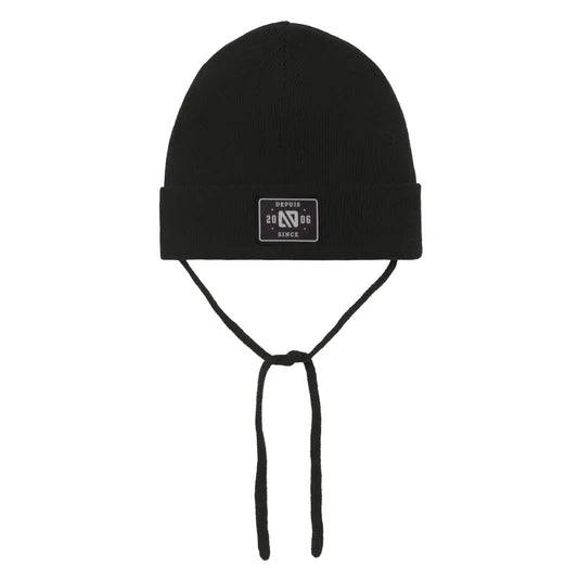 Tuque Mi-Saison - Nanö noire avec attaches sous le menton, vue de face