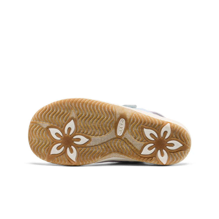 Semelle extérieure beige avec motifs floraux blancs et marron, Sandales Elle Backstrap - Keen, vue détaillée dessous
