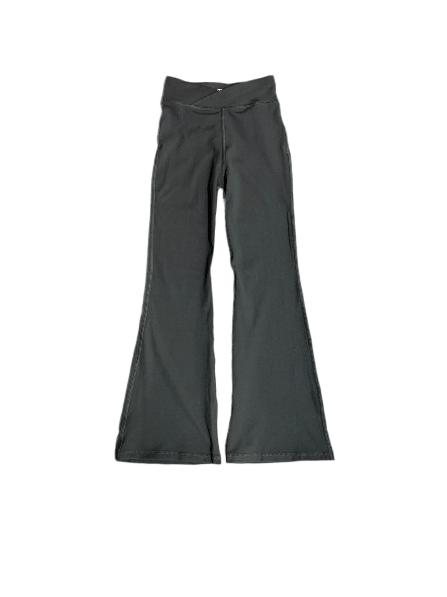 Pantalon - M.I.D noir en polyester et elasthane, coupe évasée, taille haute, vue de face sur fond blanc.