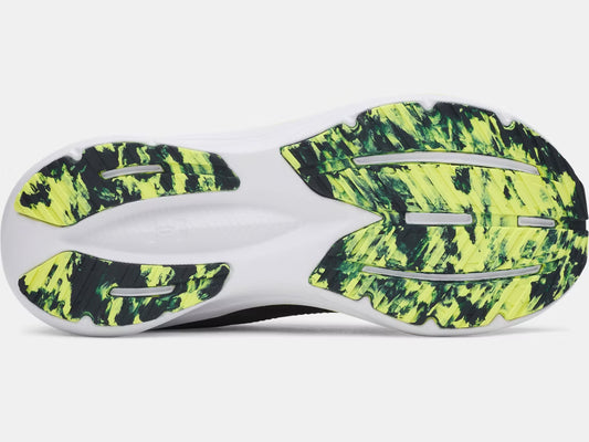 Espadrilles UA Assert 11 - Under Armour, semelle extérieure blanche avec motifs noirs et jaunes, détail vue dessous.