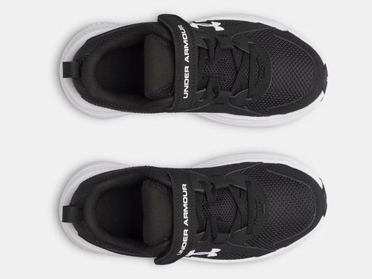 Espadrilles UA BPS Assert 11 Ac - Under Armour noires et blanches, chaussure de course garçon préscolaire, vue de dessus