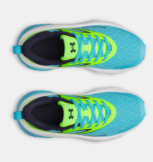 Espadrilles UA BPS Rogue 6 AL - Under Armour bleu turquoise et vert citron en mesh respirant, vue dessus, pour enfant garçon.