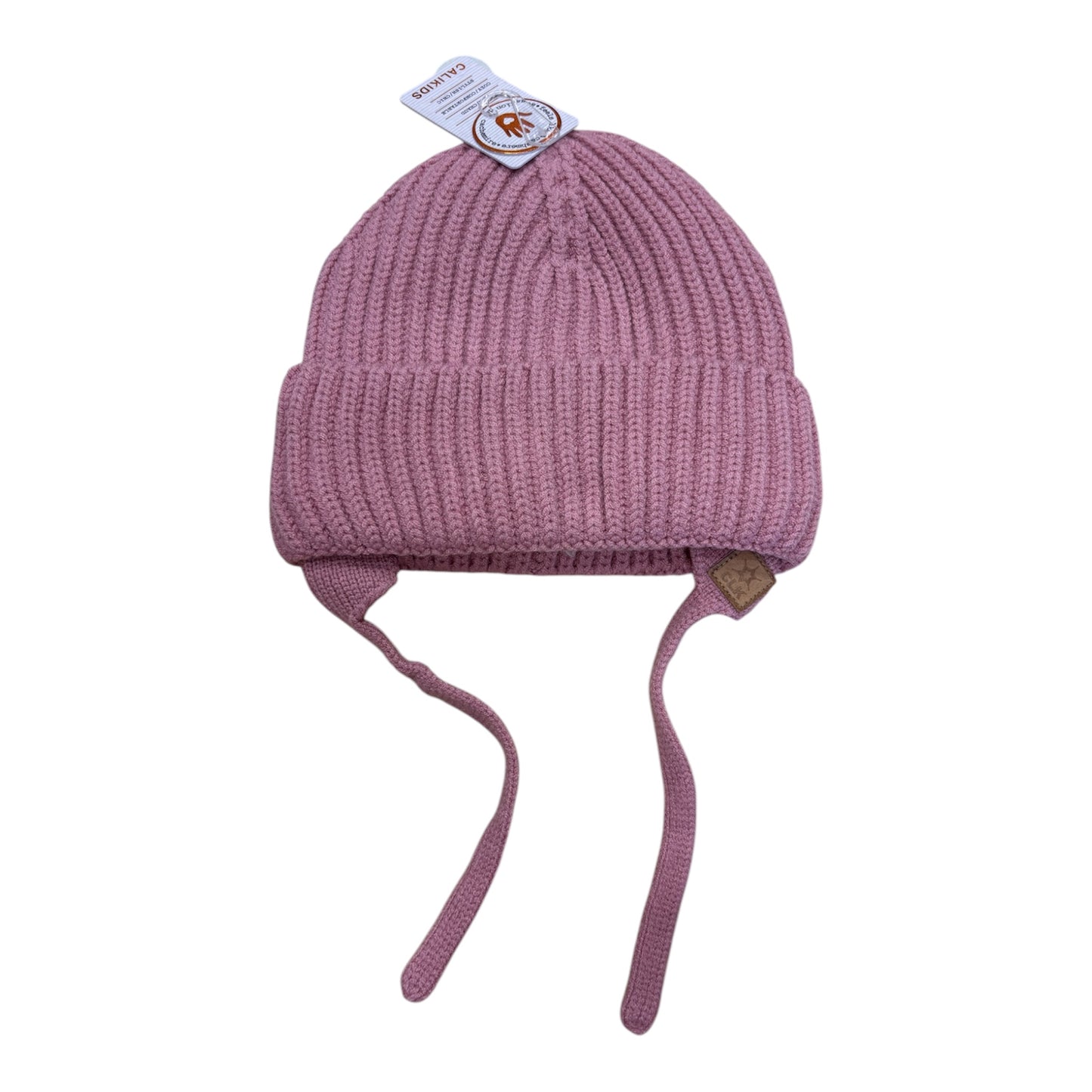 Tuque d'hiver - Calikids en tricot rose mauve, avec couvre oreilles et cordons à nouer, pour enfant, vue de face
