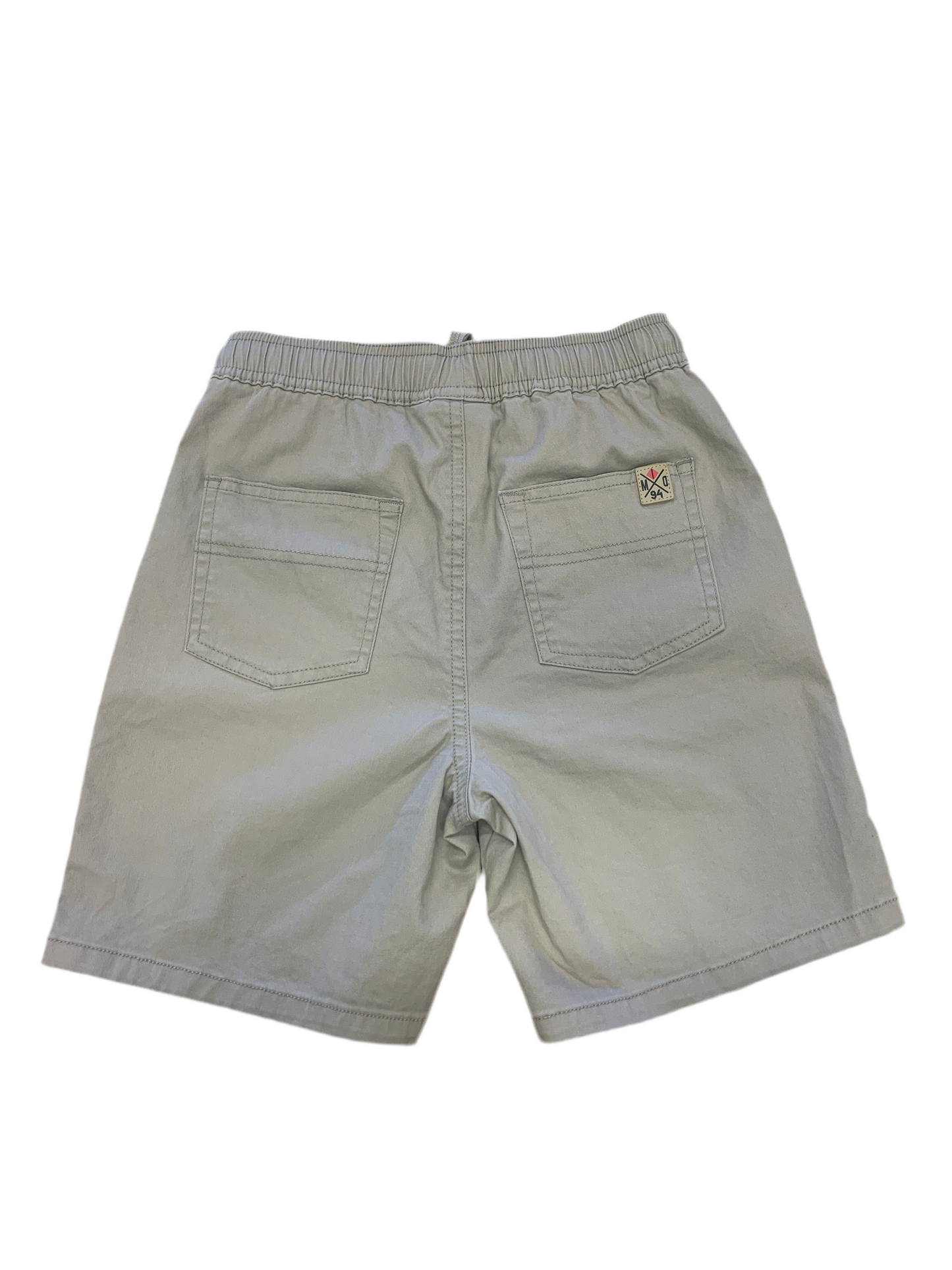 Bermuda - M.I.D. beige en coton avec élasthanne, taille ajustable par cordon, vue de dos sur fond blanc.