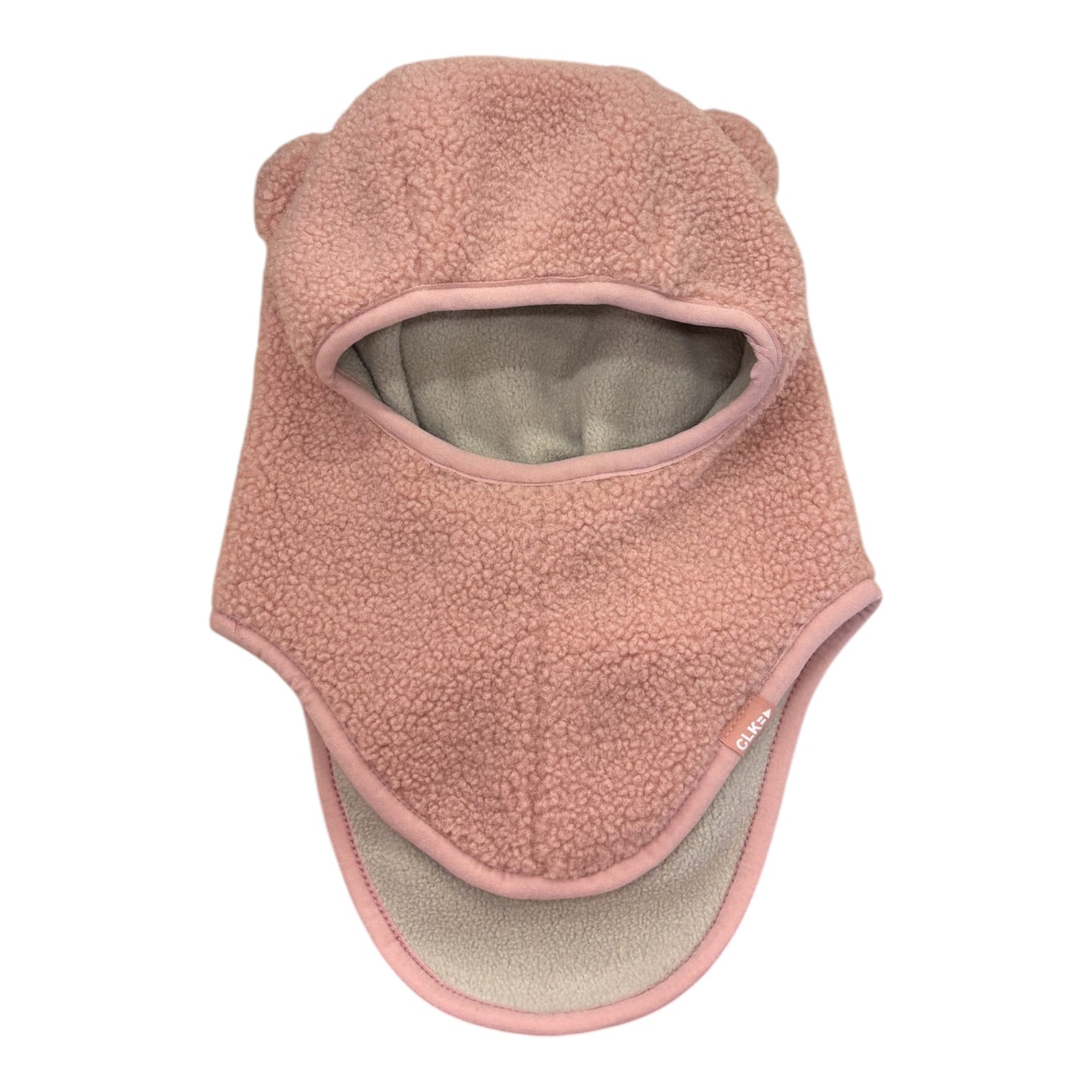 Cagoule - Calikids rose en polaire effet sherpa avec doublure beige et bordures contrastées pour enfant vue de face