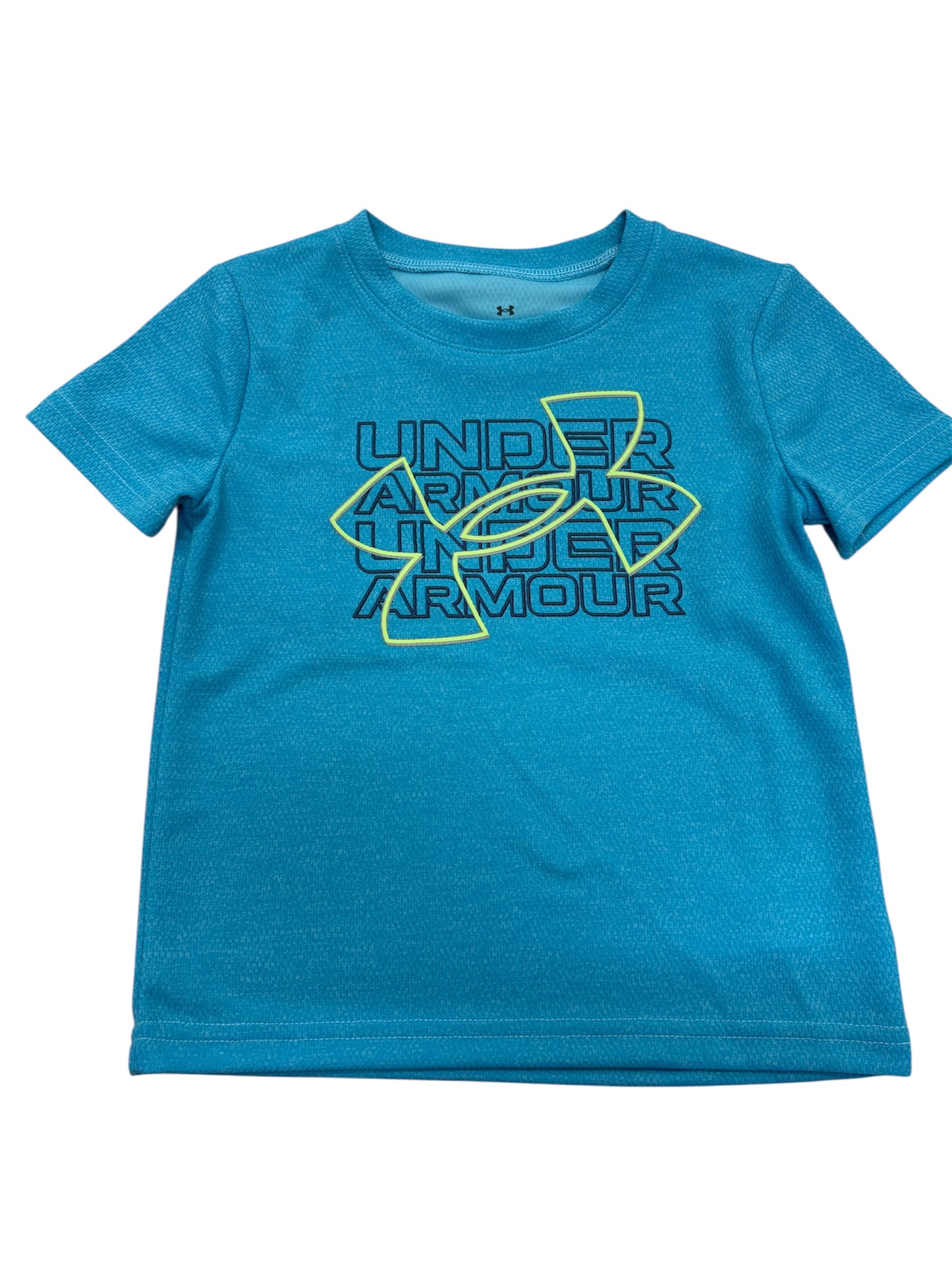 T-Shirt - Under Armour bleu en polyester avec logo distinctif et motif graphique au centre de la poitrine.