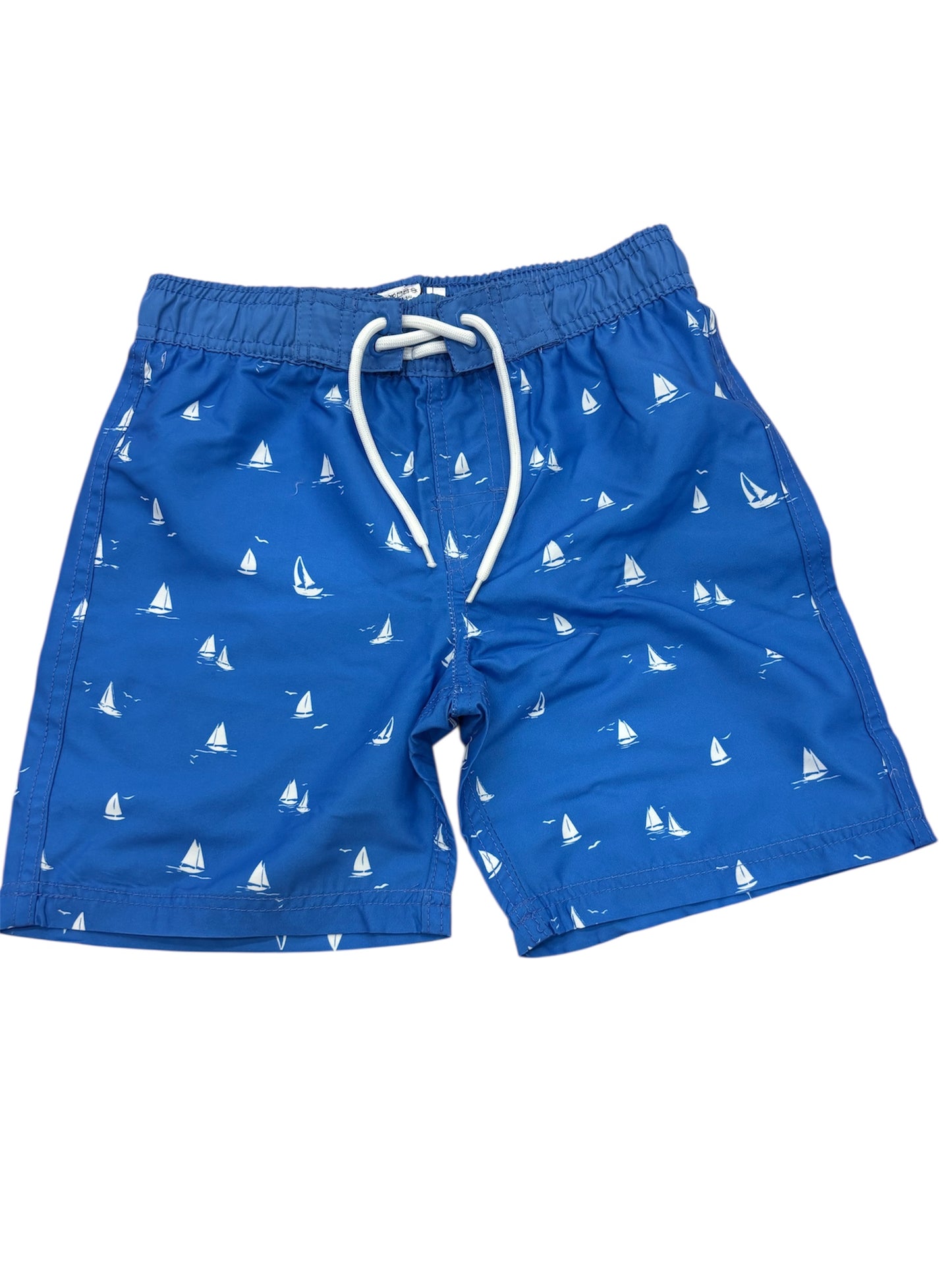 Maillot de bain - Northcoas short bleu roi motifs voiliers blancs cordon blanc vue de face avec filet intérieur