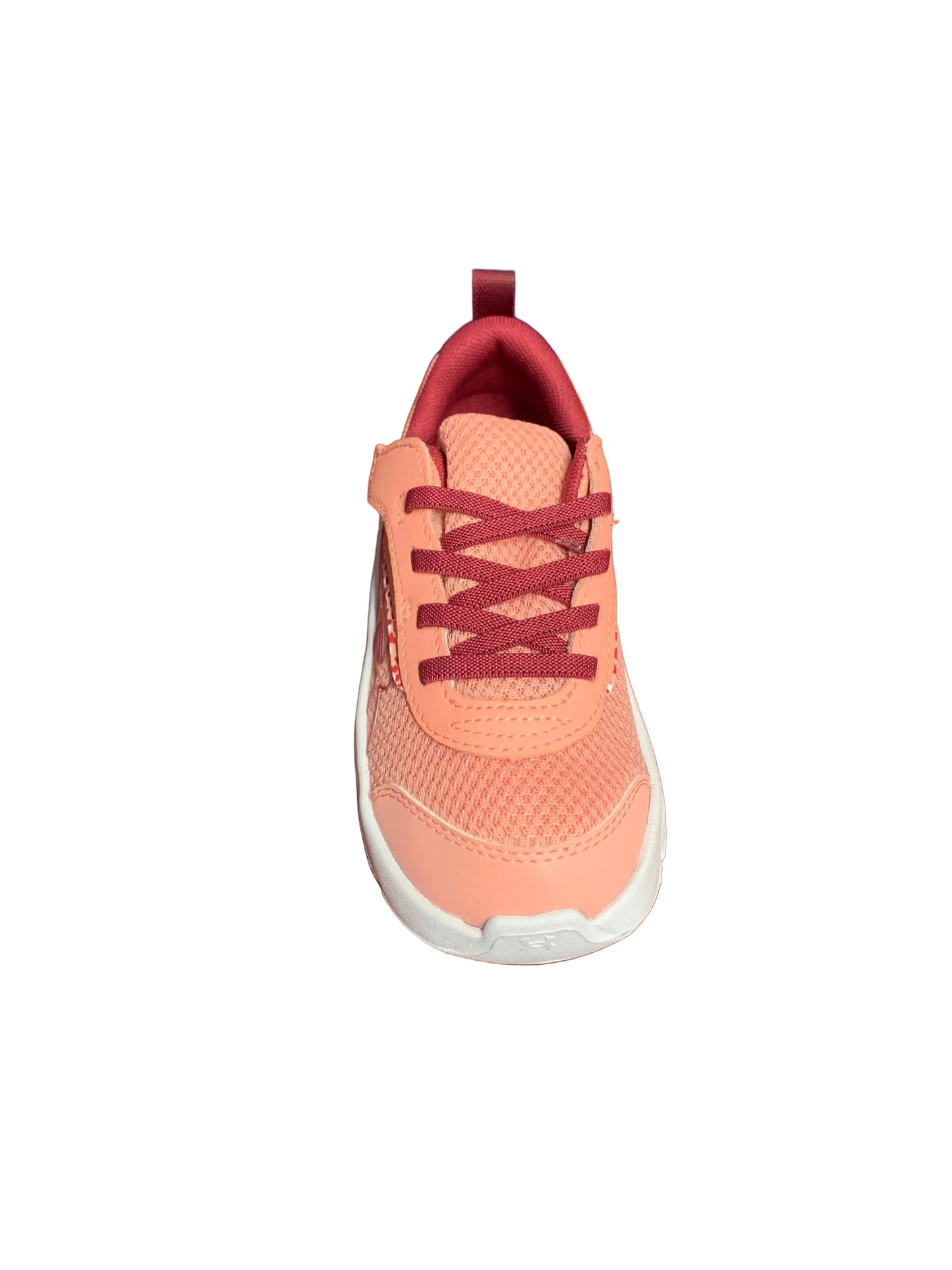 Espadrilles UA Surge 5 - Under Armour pour enfant, couleur corail et bordeaux, en mesh respirant, vue de face.