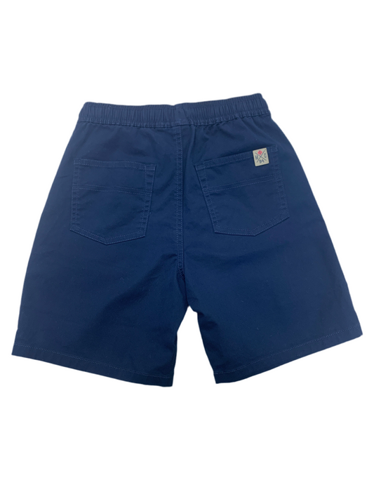 Bermuda - M.I.D. bleu marine en coton et elasthane, taille ajustable avec cordon, vue de dos sur fond blanc.