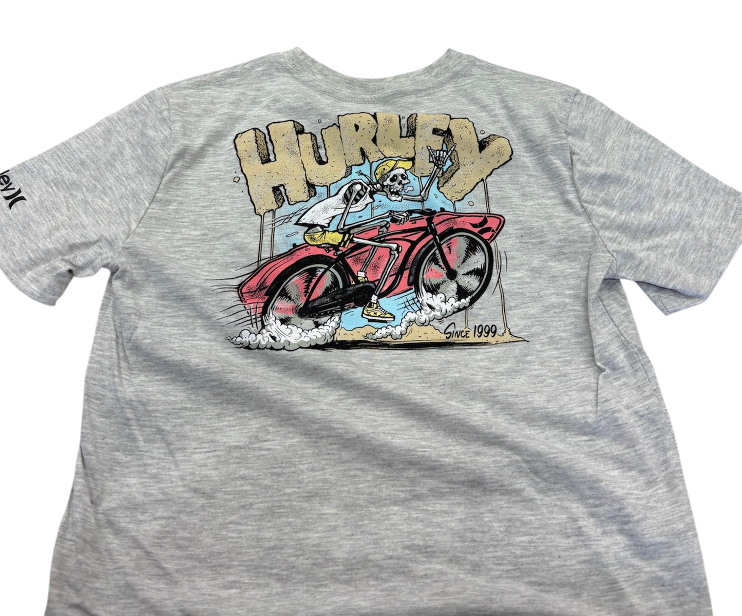 T-Shirt - Hurley gris en coton polyester avec grand logo illustré dos, style décontracté, vue de dos