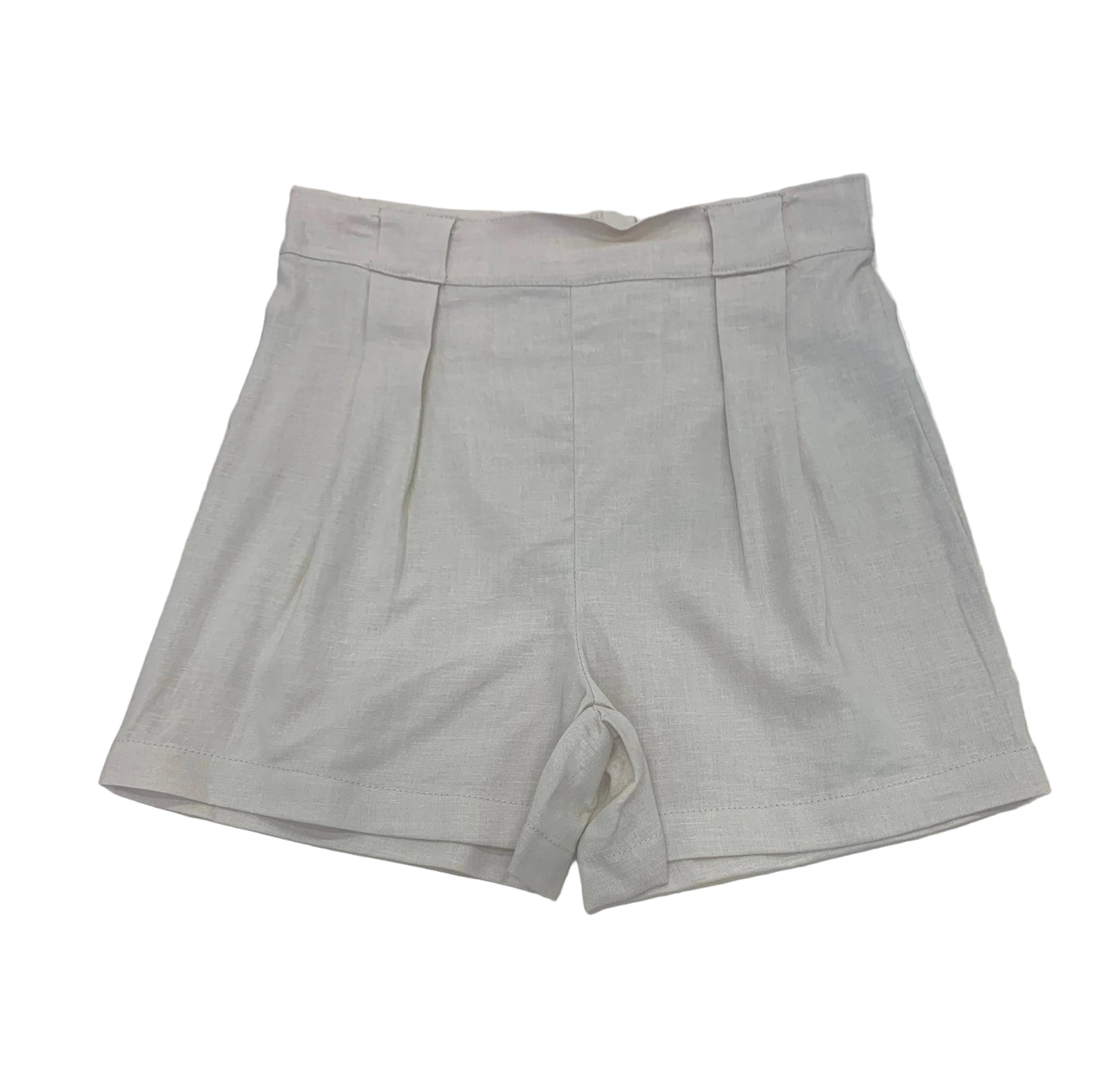 Short - M.I.D. en tissu blanc cassé, style classique avec plis, vue de face, pour enfant.