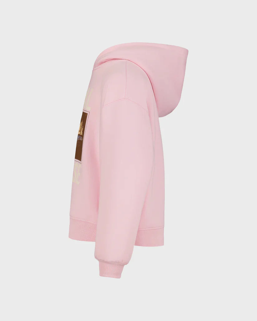 Hoodie - Billabong rose clair en coton avec capuche, coupe droite, manches longues, vue de profil.
