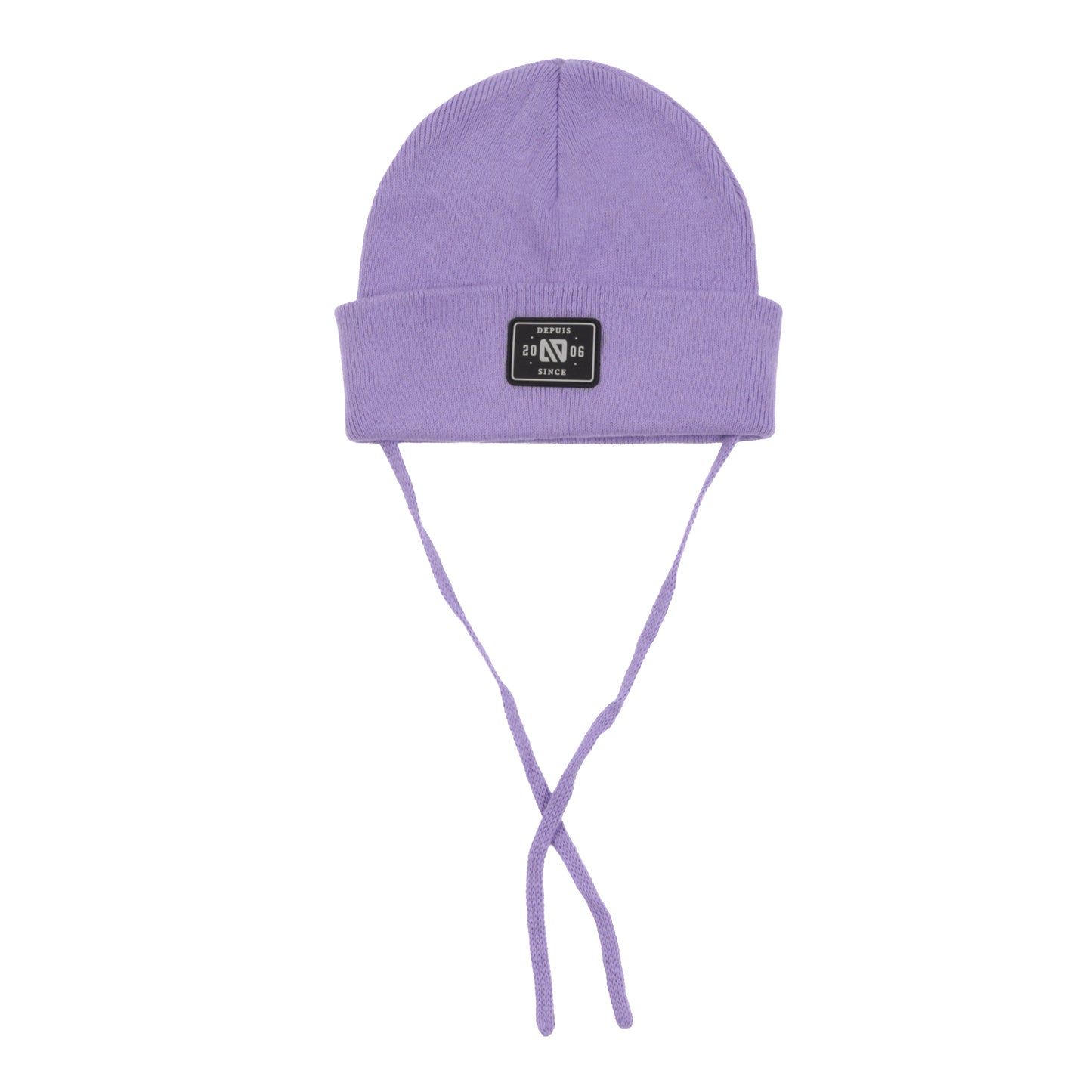 Tuque Mi-Saison - Nanö violette en coton avec attaches, style simple, pour enfant, vue de face sur fond blanc.