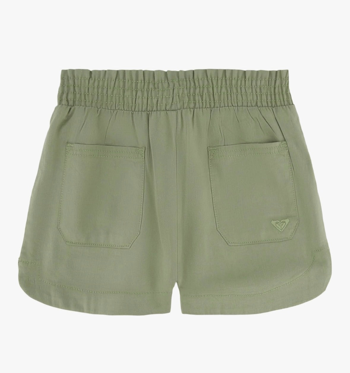 Short - Roxy vert kaki en coton 100% pour enfant vue de dos avec poches plaquées et ceinture élastique