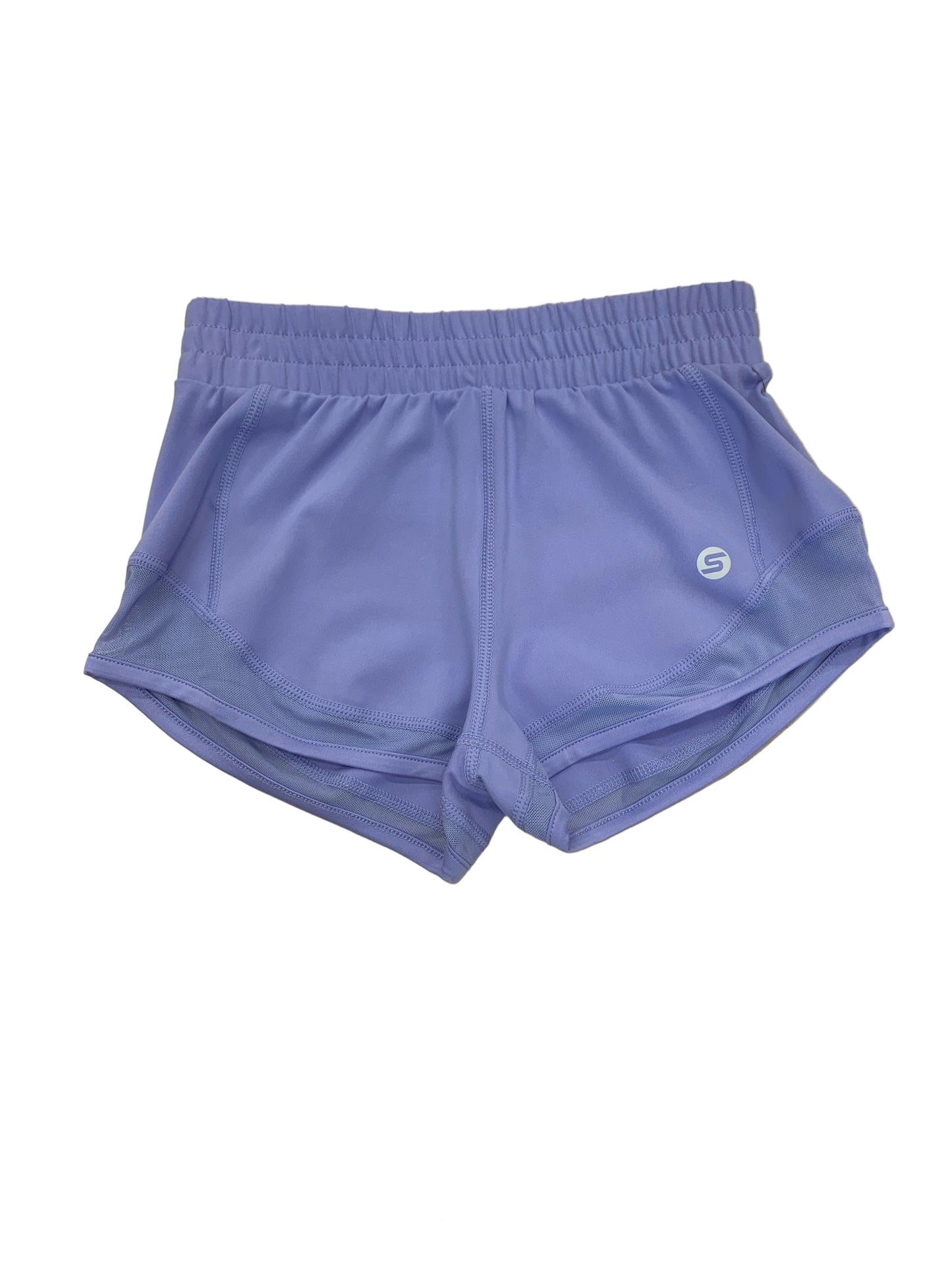 Short - M.I.D. short violet en tissu synthétique avec ceinture élastique, style sportif, vue de face.
