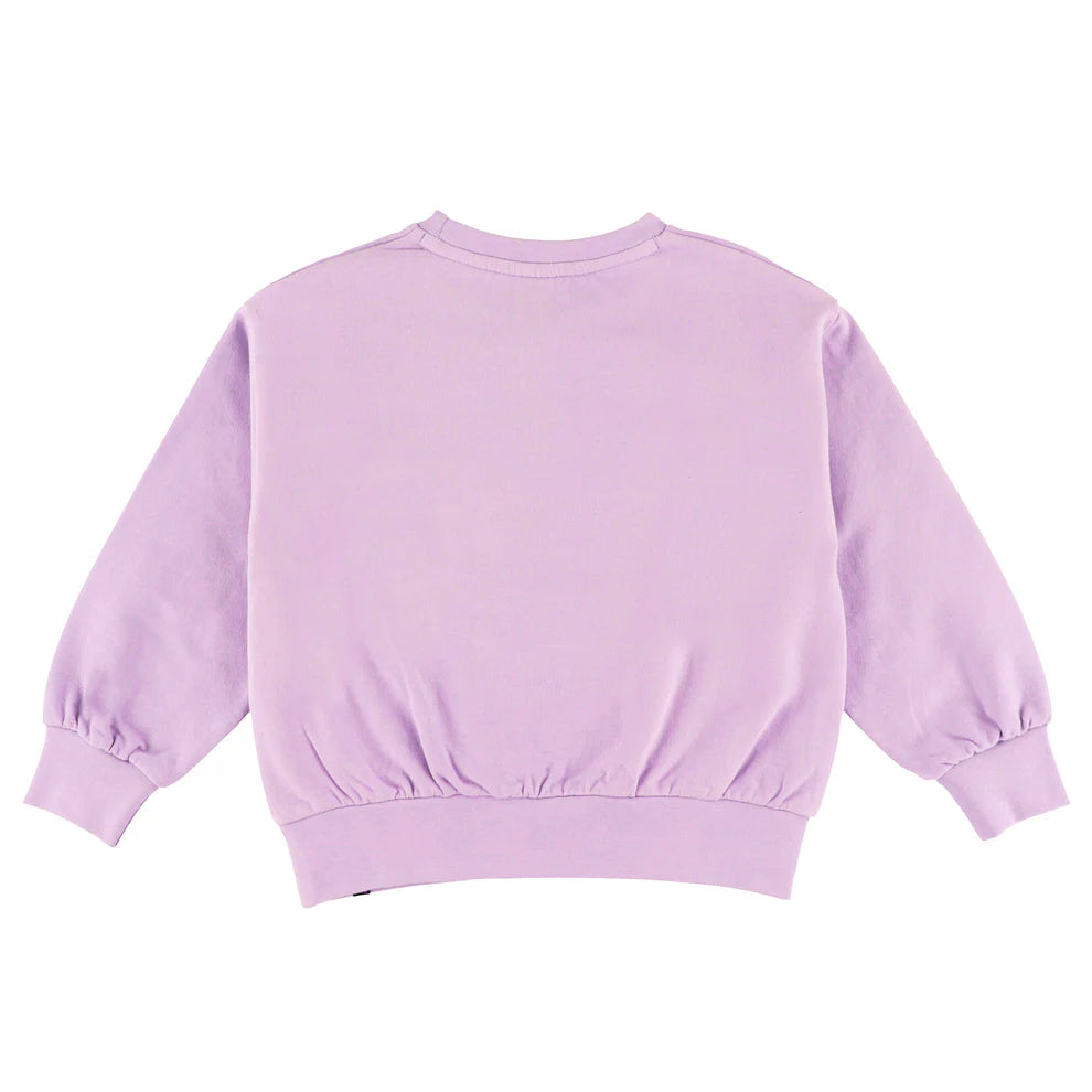 Chandail - Nanö lilas en coton, manches longues avec poignets élastiques, pour enfant, vue de dos.