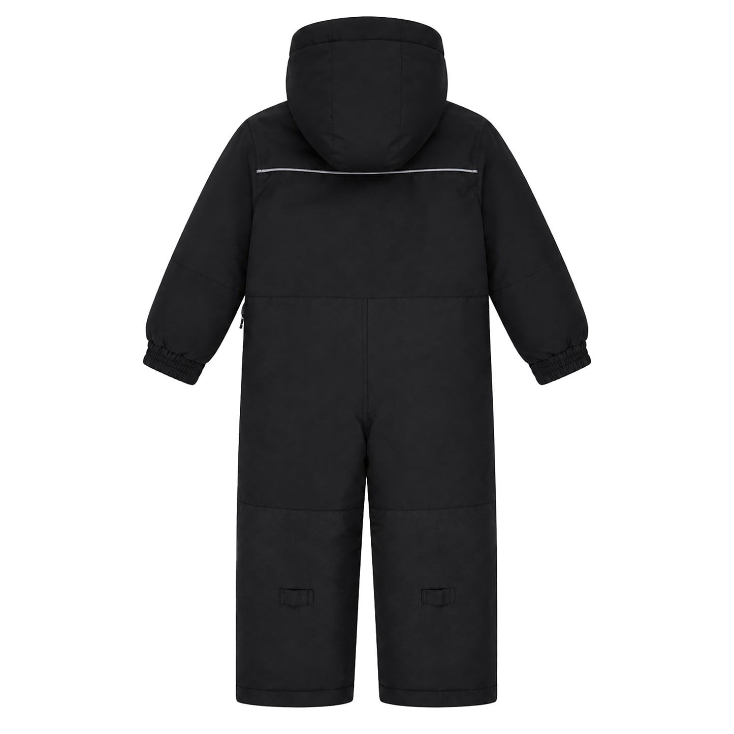 Habit de neige 1 Pièce - Peluche & Tartine (Copie) noir uni avec capuche, protection renforcée aux genoux, vue de dos pour enfant.