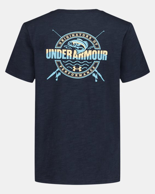 T-Shirt - Under Armour en coton 100% vue arrière avec logo poisson bleu clair position galerie 2 portrait