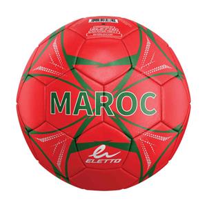 Ballon de soccer Maroc - Eletto rouge et vert avec motifs étoilés, matériau synthétique, vue de face, taille adulte.