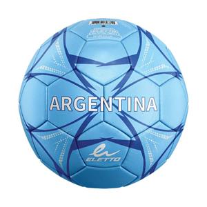 Ballon de soccer Argentina - Eletto bleu clair et bleu foncé avec motifs géométriques, vue de face, surface synthétique lisse.