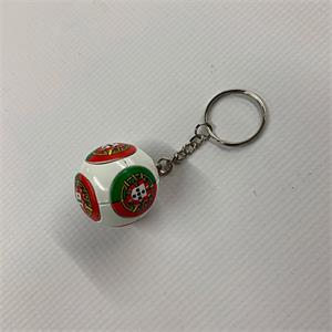 Porte-Clés Portugal - Eletto en forme de ballon blanc avec drapeau portugais rouge, vert et or, vue de dessus et côté.