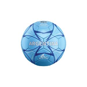 Mini ballon de soccer Argentine - Eletto bleu clair et bleu foncé avec motifs géométriques, vue de face.