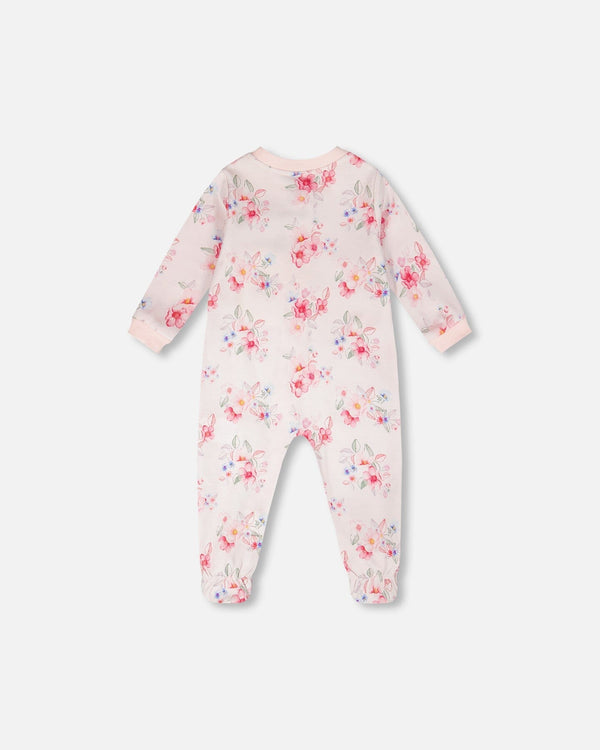 Pyjama - Deux Par Deux en coton biologique blanc à motifs floraux roses et rouges, pour bébé, vue de dos.