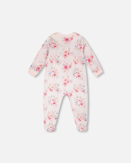 Pyjama - Deux Par Deux en coton biologique blanc à motifs floraux roses et rouges, pour bébé, vue de dos.