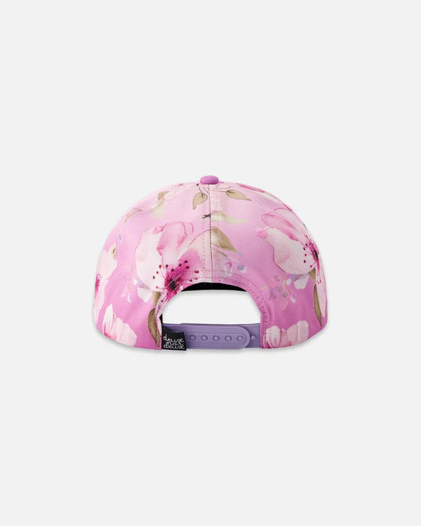Casquette - Deux Par Deux rose à imprimé fleurs et léopard, fermeture réglable, vue arrière, pour enfant fille