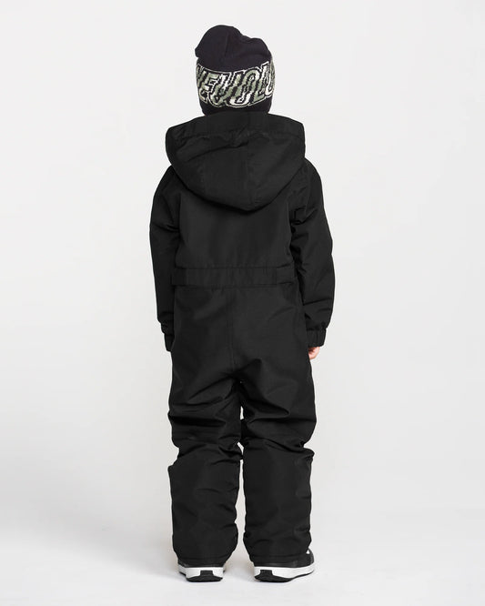 Habit de neige Little Flurry - Volcom noir pour enfant avec capuche et pantalon intégré vue de dos