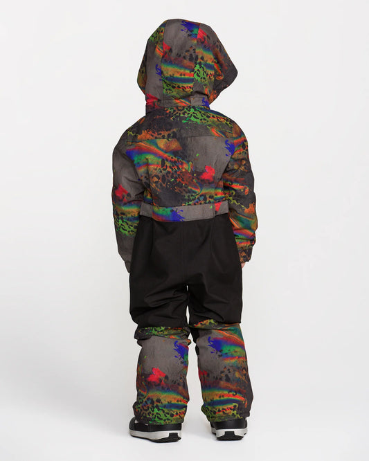 Habit de neige Little Flurry - Volcom multicolore à capuche et pantalon noir pour enfant, vue de dos sur mannequin